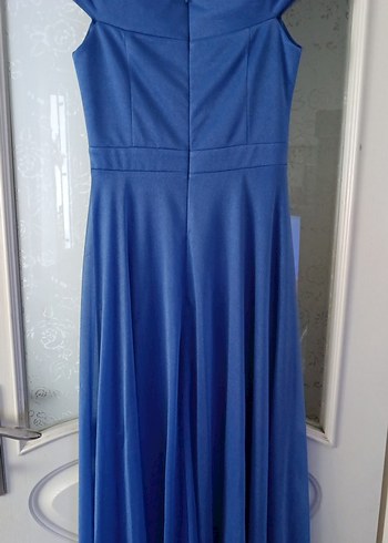 Mavi V Yaka Drapeli Maxi Abiye Elbise - Görsel 5