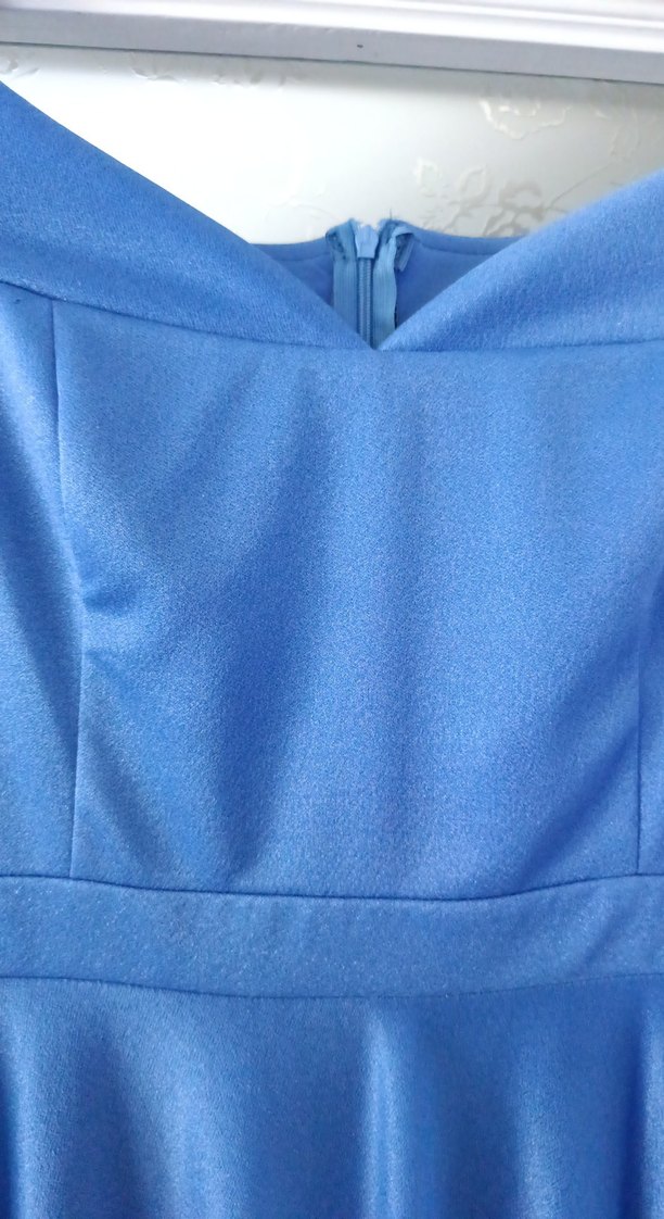 Mavi V Yaka Drapeli Maxi Abiye Elbise - Görsel 3