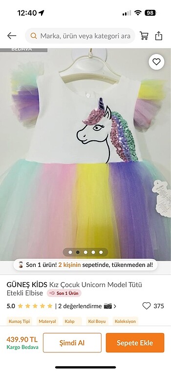 Unicorn tütü etekli elbise