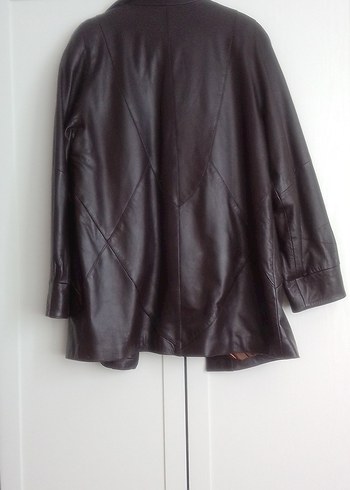 Kahverengi Düğmeli Deri Kadın Ceket - Görsel 4