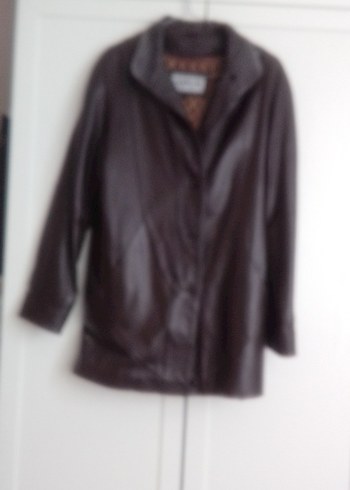 Kahverengi Düğmeli Deri Kadın Ceket - Görsel 10