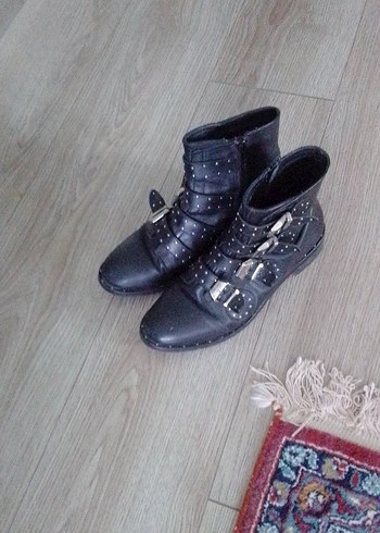 Tokalı Topuklu  siyah Deri Bot - Görsel 5