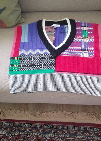 Renkli Desenli Örme Kadın Süveter - Görsel 3