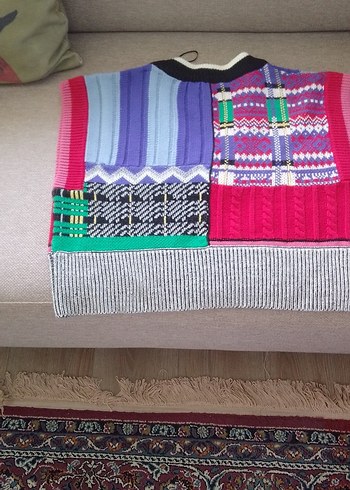 Renkli Desenli Örme Kadın Süveter - Görsel 5