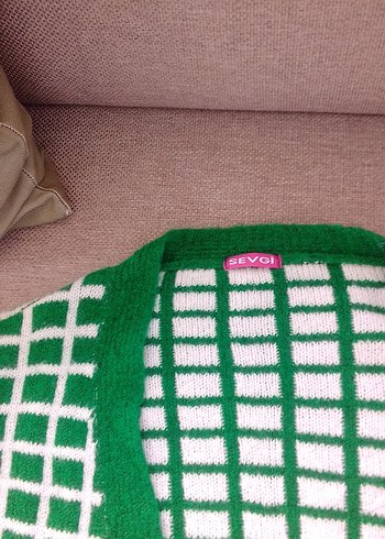 Yeşil Kareli Örgü Hırka - Görsel 6