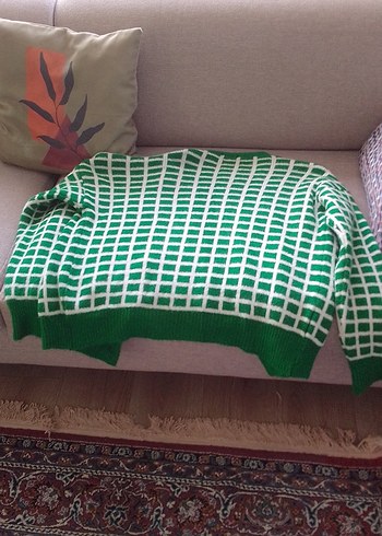 Yeşil Kareli Örgü Hırka - Görsel 8