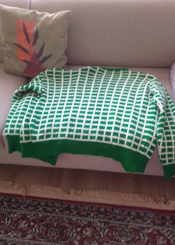 Yeşil Kareli Örgü Hırka - Görsel 7