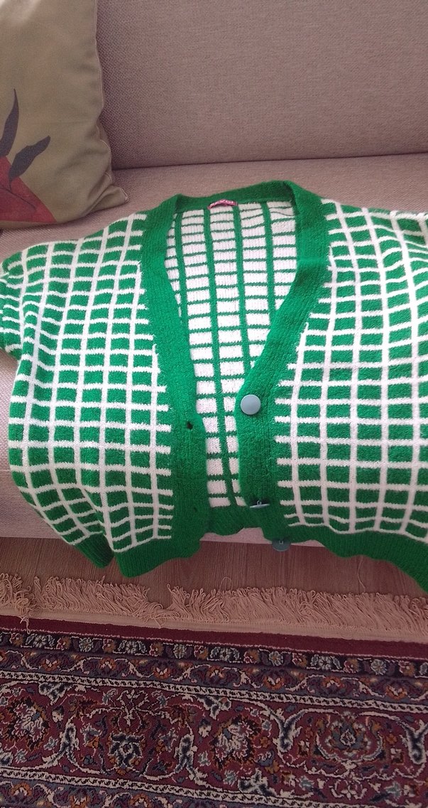 Yeşil Kareli Örgü Hırka - Görsel 5