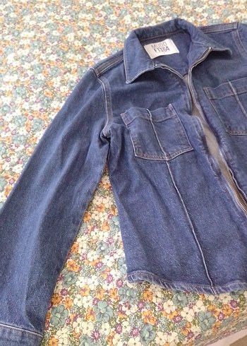 Kadın Gri Mavi Denim Fermuarlı Ceket - Görsel 6