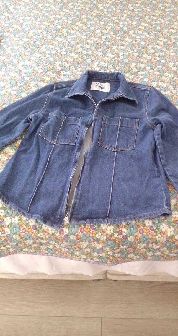 Kadın Gri Mavi Denim Fermuarlı Ceket - Görsel 3