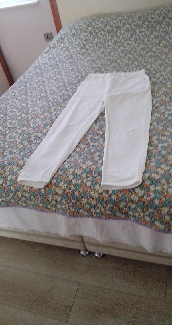 Beyaz Kadın Pamuk Kumaş Rahat Kesim Pantolon - Görsel 2