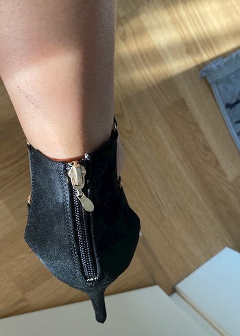 39 Beden Siyah Süet Bağcıklı Stiletto Topuklu Kadın Ayakkabı