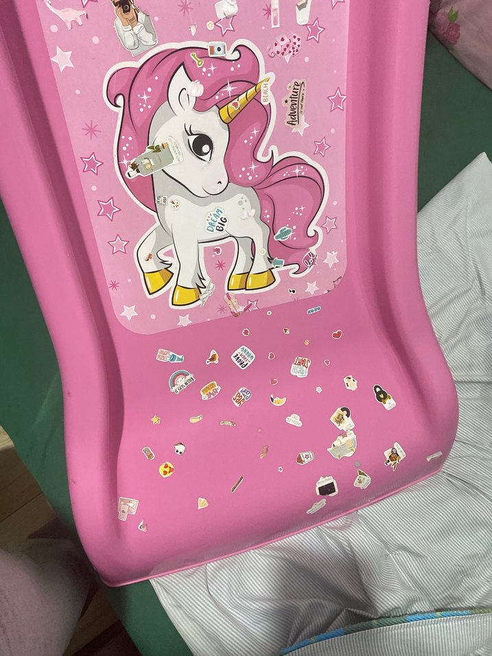 Pembe Unicorn Desenli Çocuk Kaydırağı - Görsel 3
