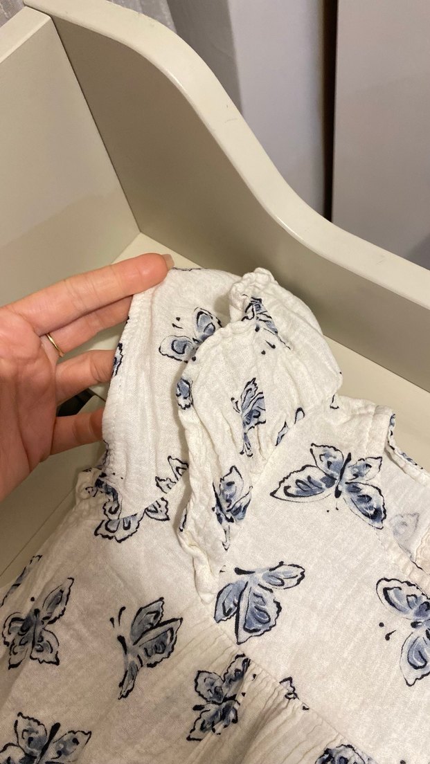 Kız Çocuk Kelebek Desenli Keten Elbise - Görsel 2