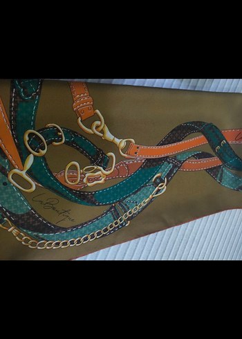 La boutiqueKahverengi/ Krem %100 twill İpek eşarp - Görsel 5