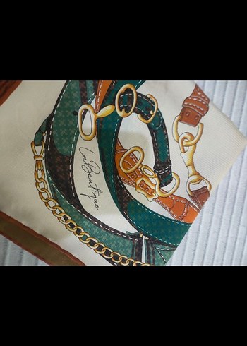 La boutiqueKahverengi/ Krem %100 twill İpek eşarp - Görsel 2