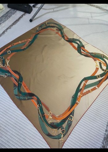 La boutiqueKahverengi/ Krem %100 twill İpek eşarp - Görsel 7