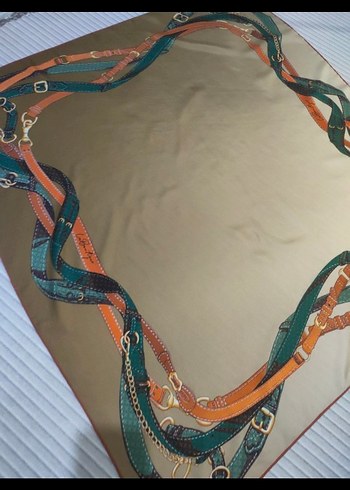 La boutiqueKahverengi/ Krem %100 twill İpek eşarp - Görsel 4