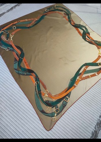 La boutiqueKahverengi/ Krem %100 twill İpek eşarp - Görsel 3