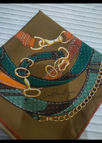 La boutiqueKahverengi/ Krem %100 twill İpek eşarp - Görsel 6