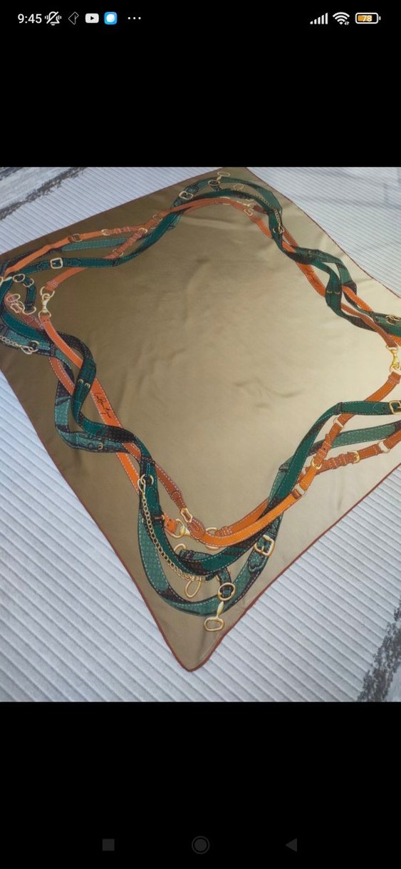 La boutiqueKahverengi/ Krem %100 twill İpek eşarp - Görsel 3