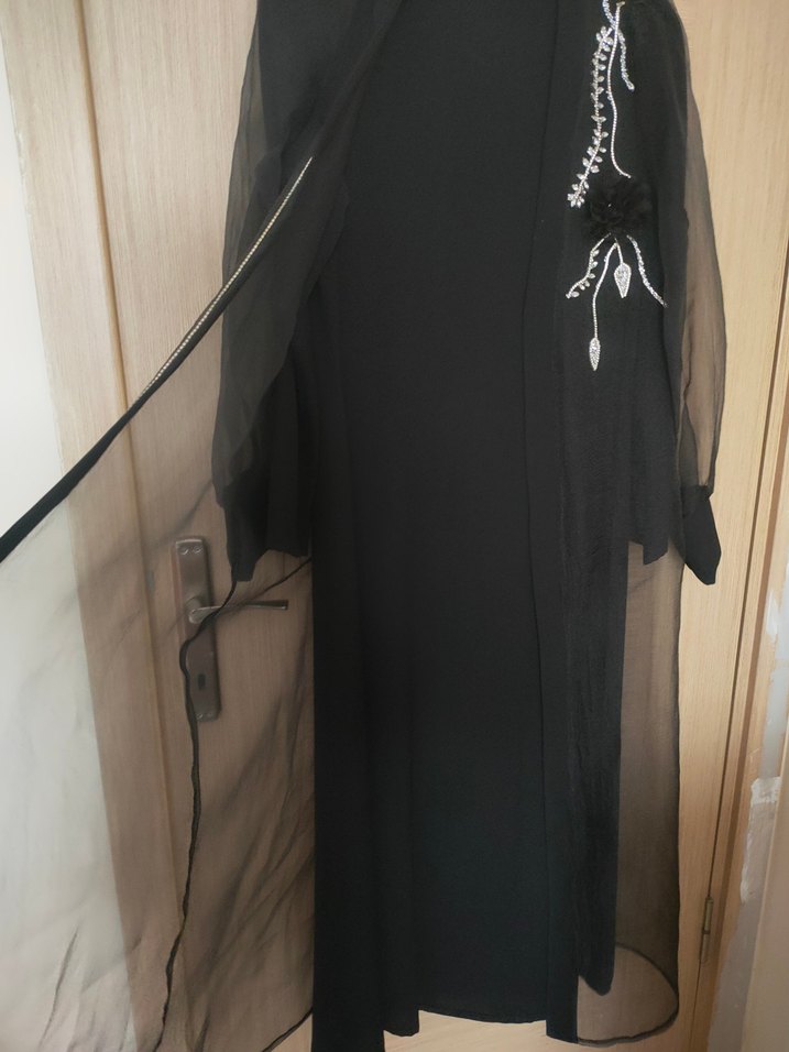 Abaya Nakışlı Siyah Uzun Kollu - Görsel 3