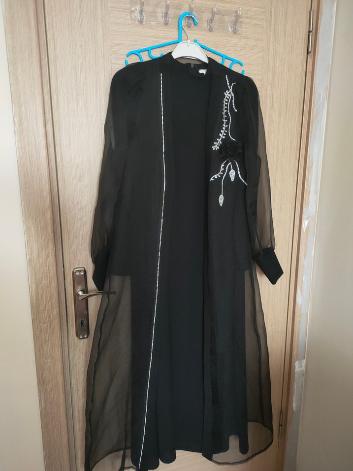 Abaya Nakışlı Siyah Uzun Kollu - Görsel 2