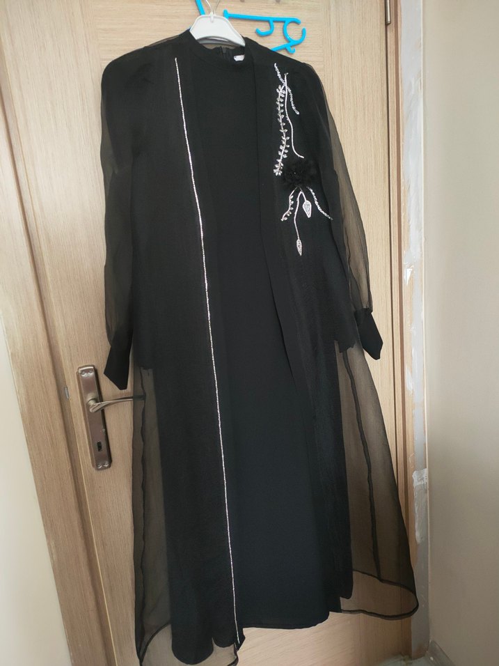 Abaya Nakışlı Siyah Uzun Kollu - Görsel 4