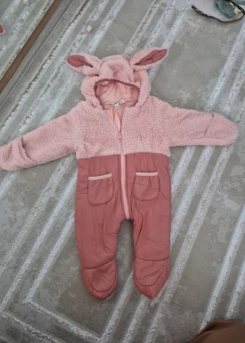 Pembe Peluş Detaylı Bebek Kız Tulumu - Görsel 5