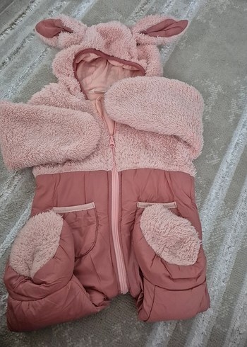 Pembe Peluş Detaylı Bebek Kız Tulumu - Görsel 6