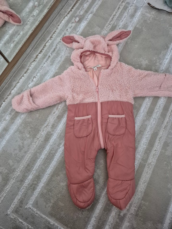 Pembe Peluş Detaylı Bebek Kız Tulumu - Görsel 2
