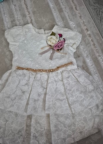 Kız Çocuk Beyaz Dantel Nakışlı Elbise - Görsel 6