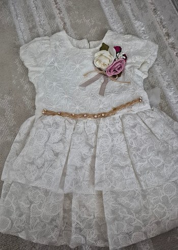 Kız Çocuk Beyaz Dantel Nakışlı Elbise - Görsel 5