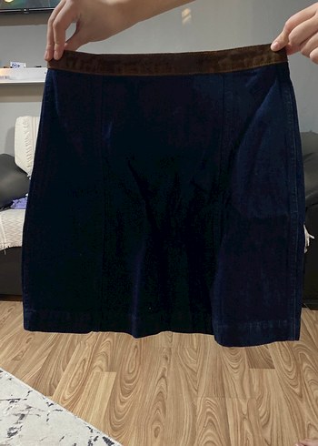 Düğmeli Koyu Mavi Kadın Midi Kot Etek - Görsel 2