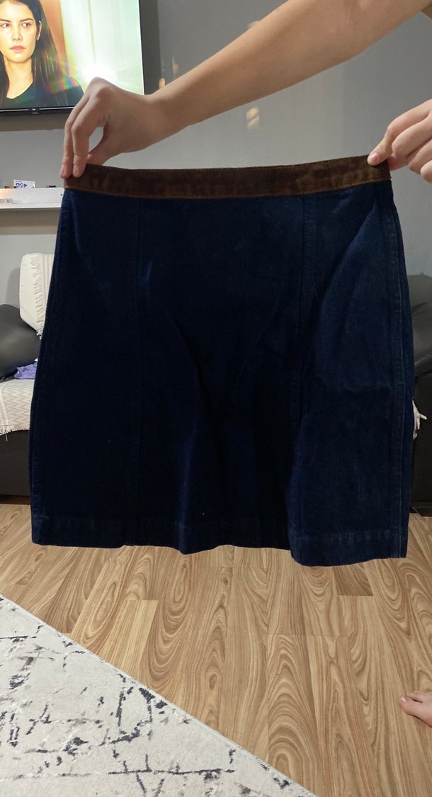 Düğmeli Koyu Mavi Kadın Midi Kot Etek - Görsel 2