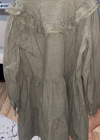 Uzun Kollu Fırfırlı Keten Kadın Elbise - Görsel 3