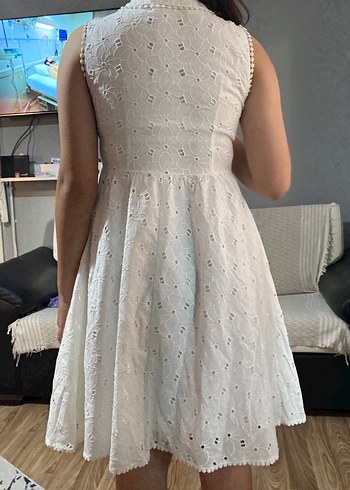 Dantel Detaylı Beyaz Midi Kadın Elbise - Görsel 5