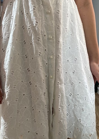 Dantel Detaylı Beyaz Midi Kadın Elbise - Görsel 3