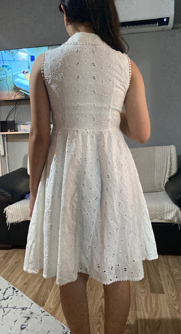 Dantel Detaylı Beyaz Midi Kadın Elbise - Görsel 5