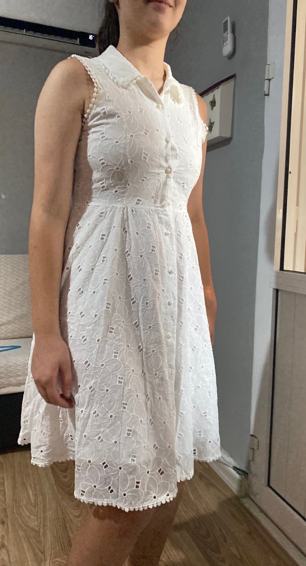 Dantel Detaylı Beyaz Midi Kadın Elbise - Görsel 2