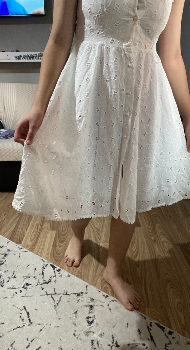 Dantel Detaylı Beyaz Midi Kadın Elbise - Görsel 4