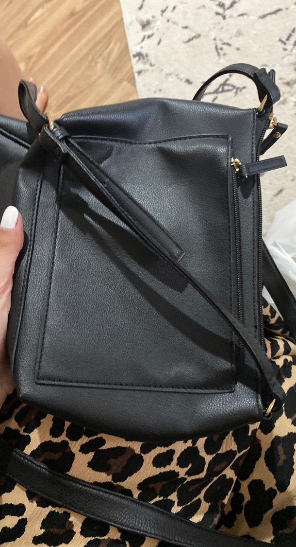 Siyah Yılan Derisi Desenli Fermuarlı Deri Çanta - Görsel 2