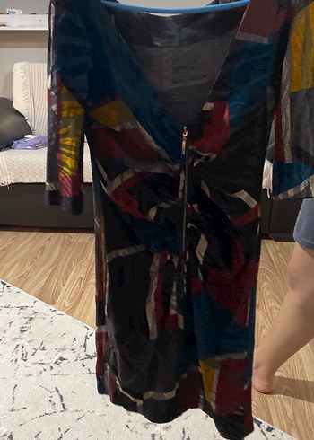 Uzun Kollu, Drapeli, Çok Renkli Bohem Kadın Elbise - Görsel 2