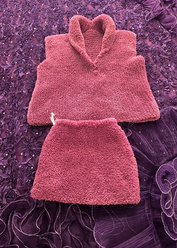 Bordo Kız Çocuk Triko Pelerin - Görsel 2