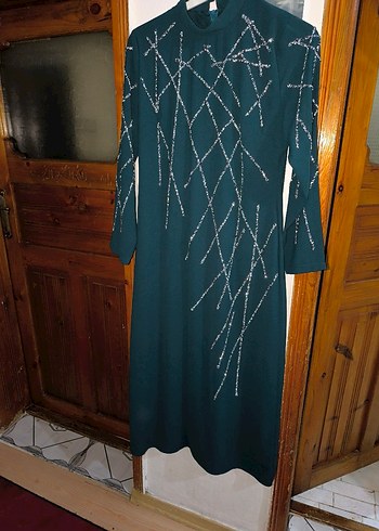 Boncuk İşlemeli Turkuaz abiye - Görsel 2