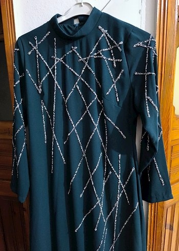 Boncuk İşlemeli Turkuaz abiye - Görsel 3