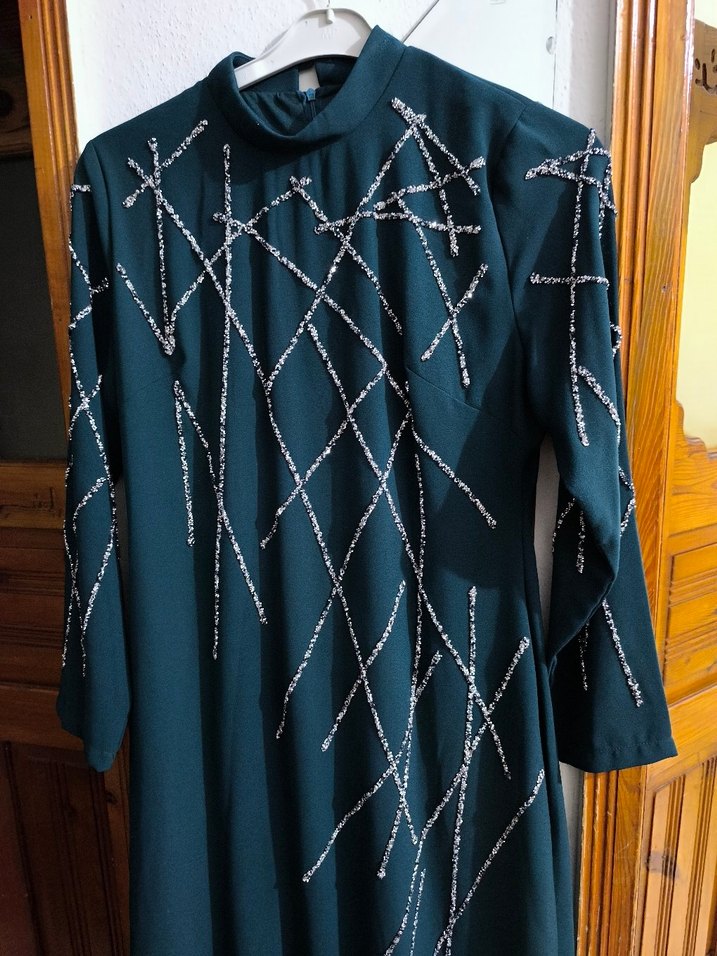 Boncuk İşlemeli Turkuaz abiye - Görsel 3