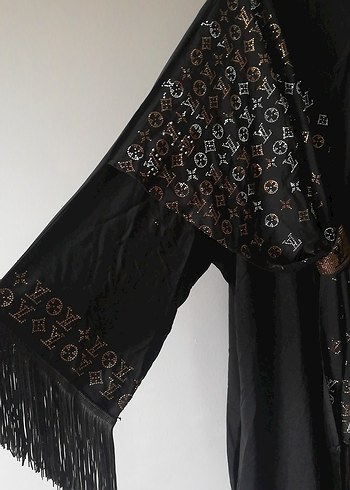 Uzun Kollu Siyah Bohem Nakışlı Elbise - Görsel 7