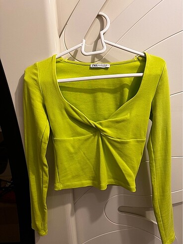 Orijinal Zara Fıstık Yeşili Crop Bluz