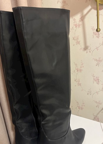 Siyah Deri Dizüstü Topuklu Kadın Çizme - Görsel 3